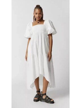 Kimchi Blue Shara Puff Sleeve Midi Dress Urban Outfitters White Square Neck L